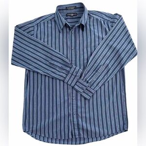 Beverly Hills Polo Club Men’s Button Down Shirt Long Sleeve Blue Striped Large